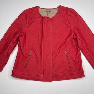 JJill Jacket Blazer Top Red Office Career Stretch Cotton Zip Snap Minimalist
